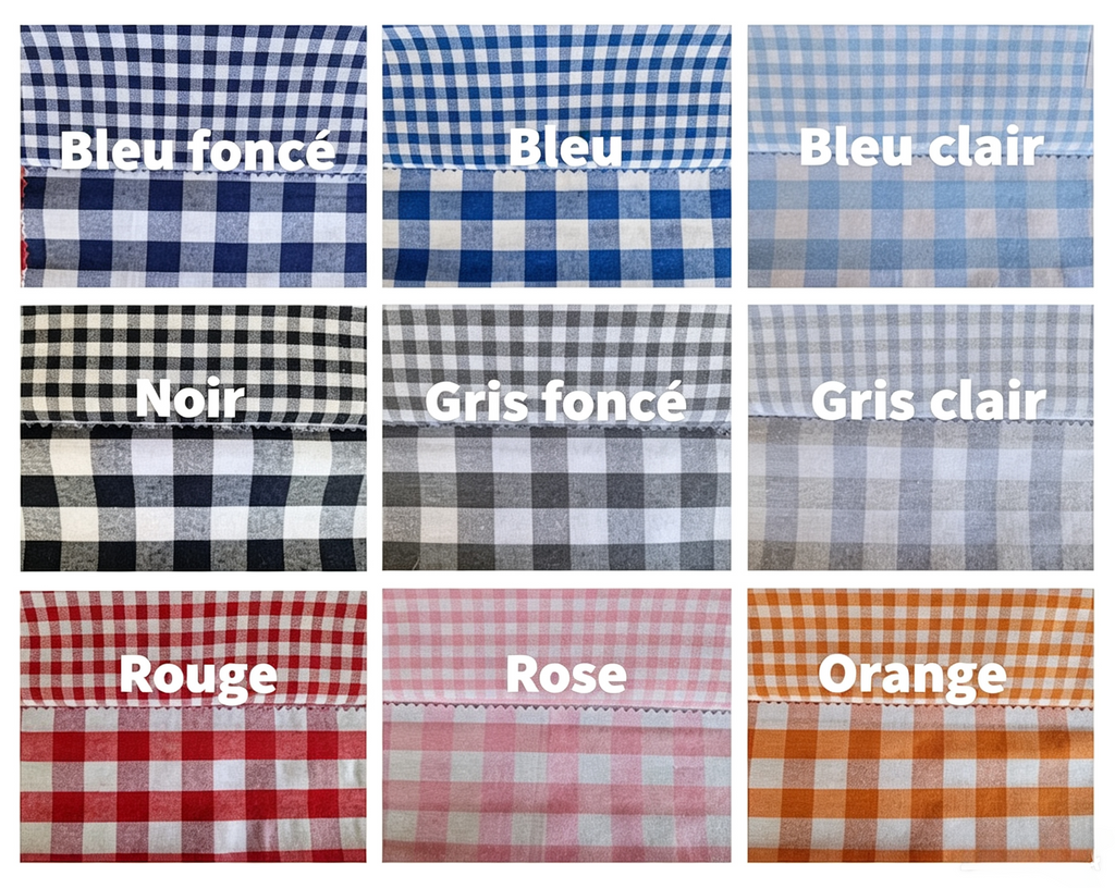 Nappe à carreaux, passepoil blanc, rectangulaire et carrée, disponible en plusieurs tailles