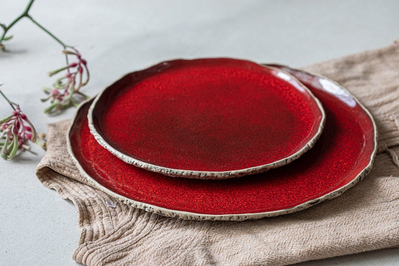 Assiette petit-déjeuner en céramique rouge 23 cm