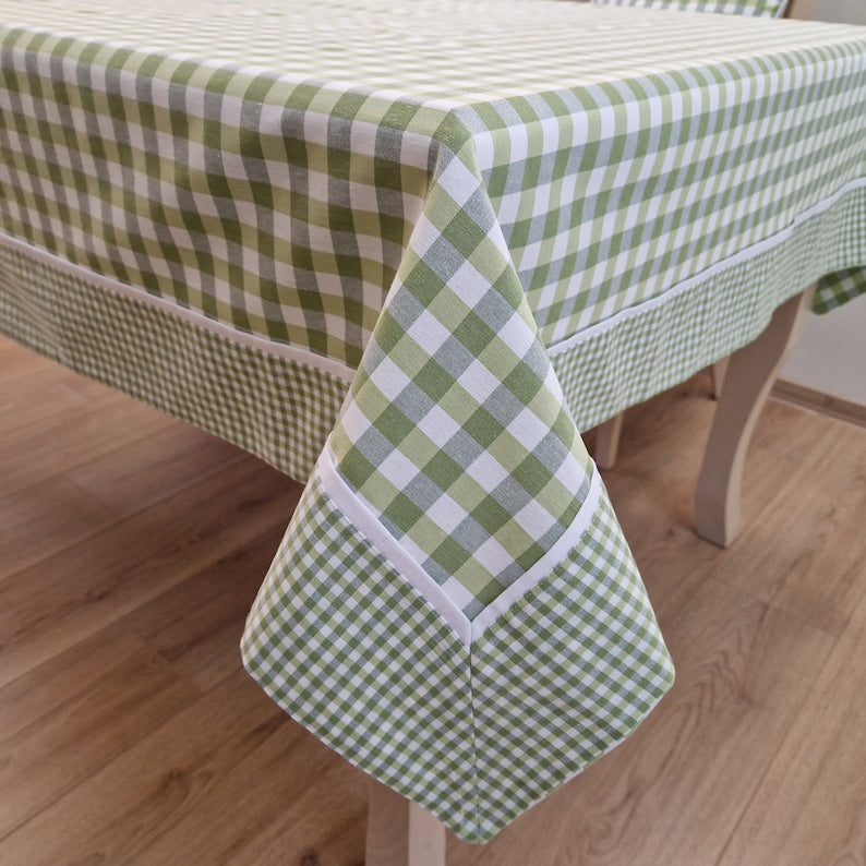 Nappe à carreaux, passepoil blanc, rectangulaire et carrée, disponible en plusieurs tailles