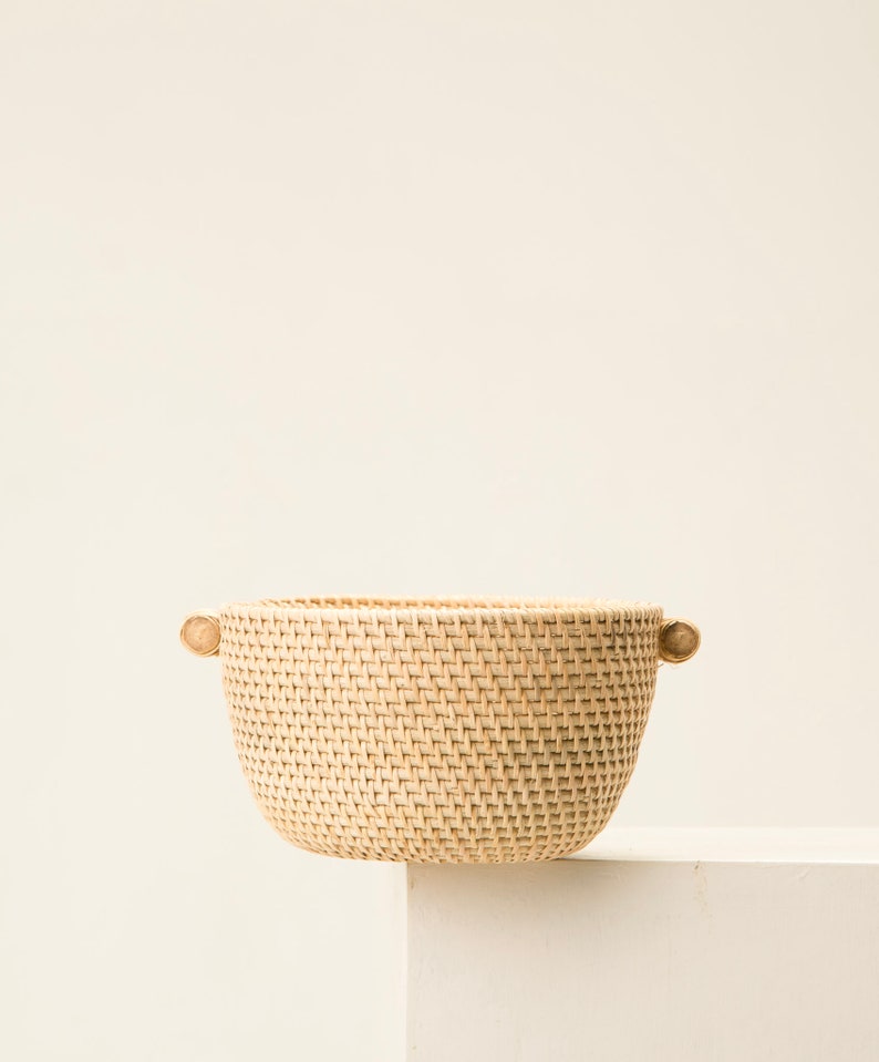 Bol décoratif en rotin, corbeille à fruits en osier naturel, rangement pour table, D.20 cm H.12 cm
