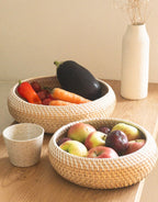 Bol à fruits en rotin tissé à la main, pièce maîtresse décorative en osier, naturel