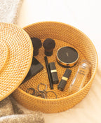 Rangement rond en rotin avec couvercle, boîte d'organisation naturelle