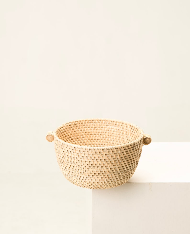 Bol décoratif en rotin, corbeille à fruits en osier naturel, rangement pour table, D.20 cm H.12 cm