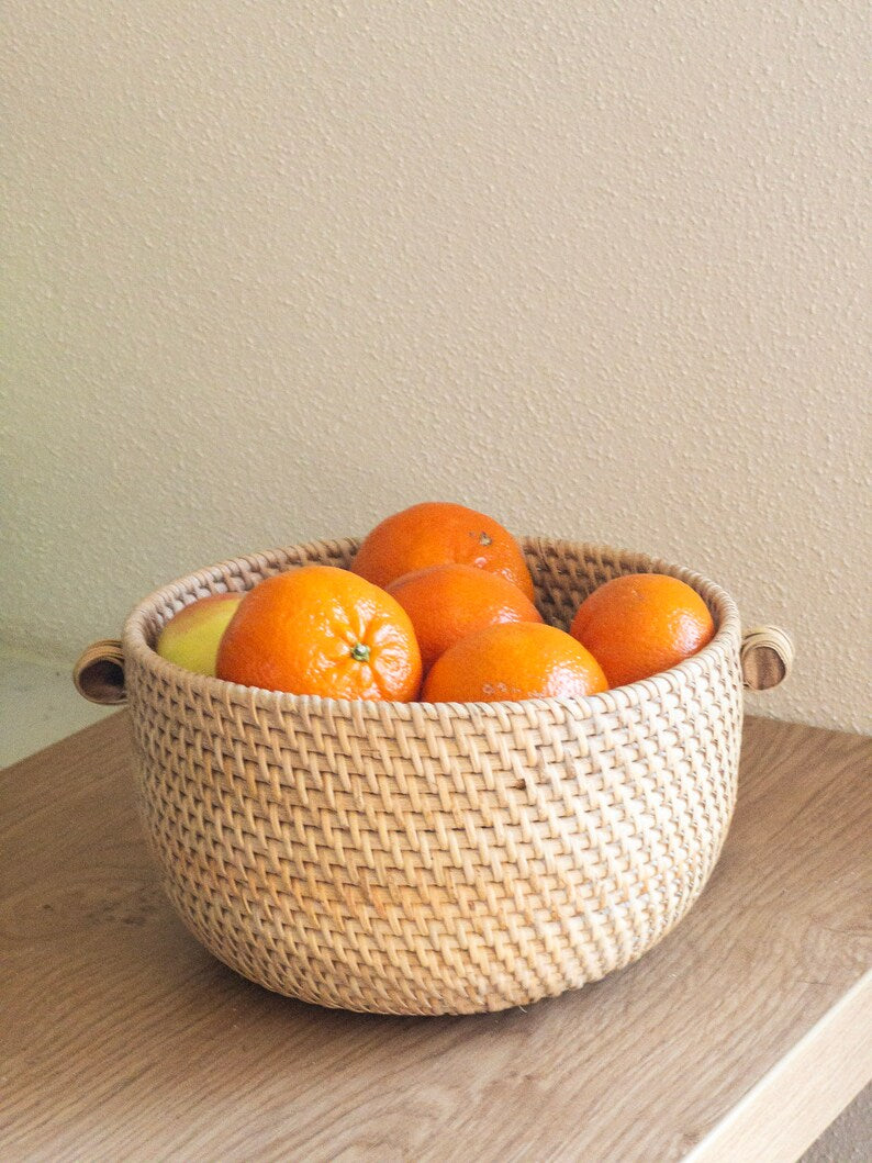 Bol décoratif en rotin, corbeille à fruits en osier naturel, rangement pour table, D.20 cm H.12 cm
