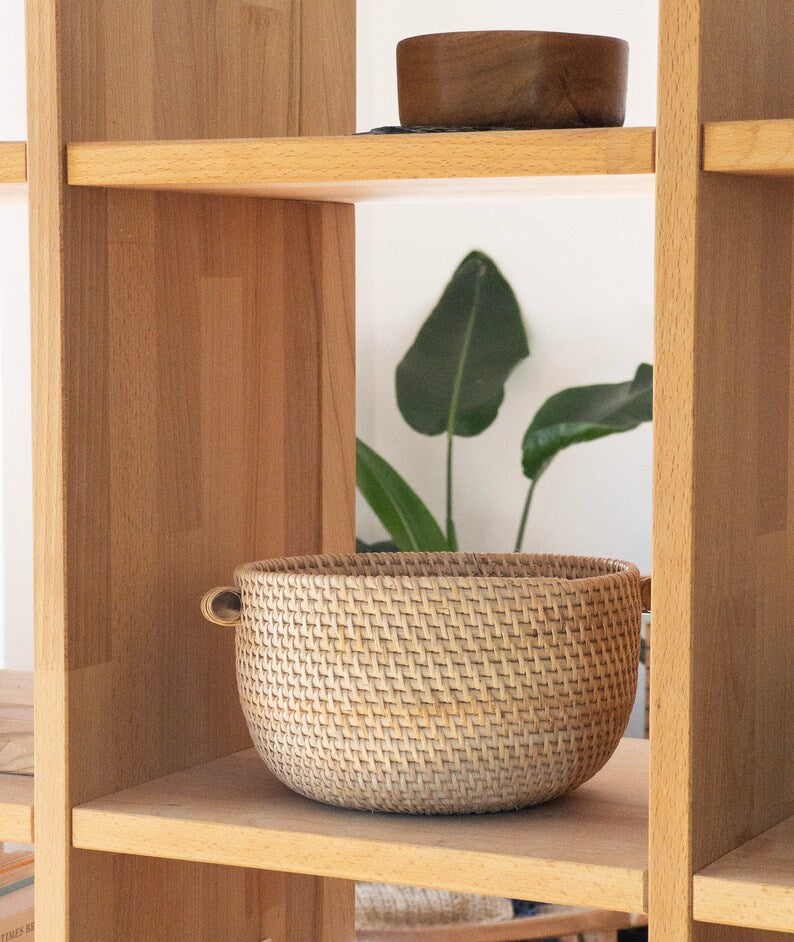 Bol décoratif en rotin, corbeille à fruits en osier naturel, rangement pour table, D.20 cm H.12 cm