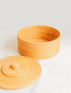 Rangement rond en rotin avec couvercle, boîte d'organisation naturelle