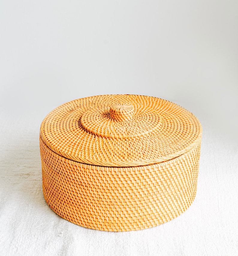 Rangement rond en rotin avec couvercle, boîte d'organisation naturelle