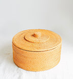 Rangement rond en rotin avec couvercle, boîte d'organisation naturelle