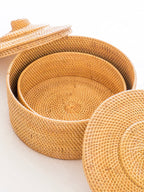 Rangement rond en rotin avec couvercle, boîte d'organisation naturelle