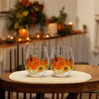 Lot de 2 Verres à Vin sans Pied Citrouille 3D Doré 19oz - Décoration Automne Thanksgiving