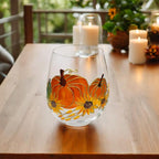 Lot de 2 Verres à Vin sans Pied Citrouille 3D Doré 19oz - Décoration Automne Thanksgiving