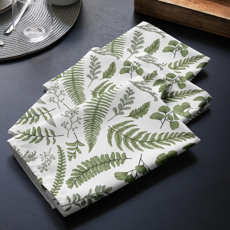 Serviettes en tissu fougères vertes lot de 4 - Impression botanique, 50,8 x 50,8 cm, polyester