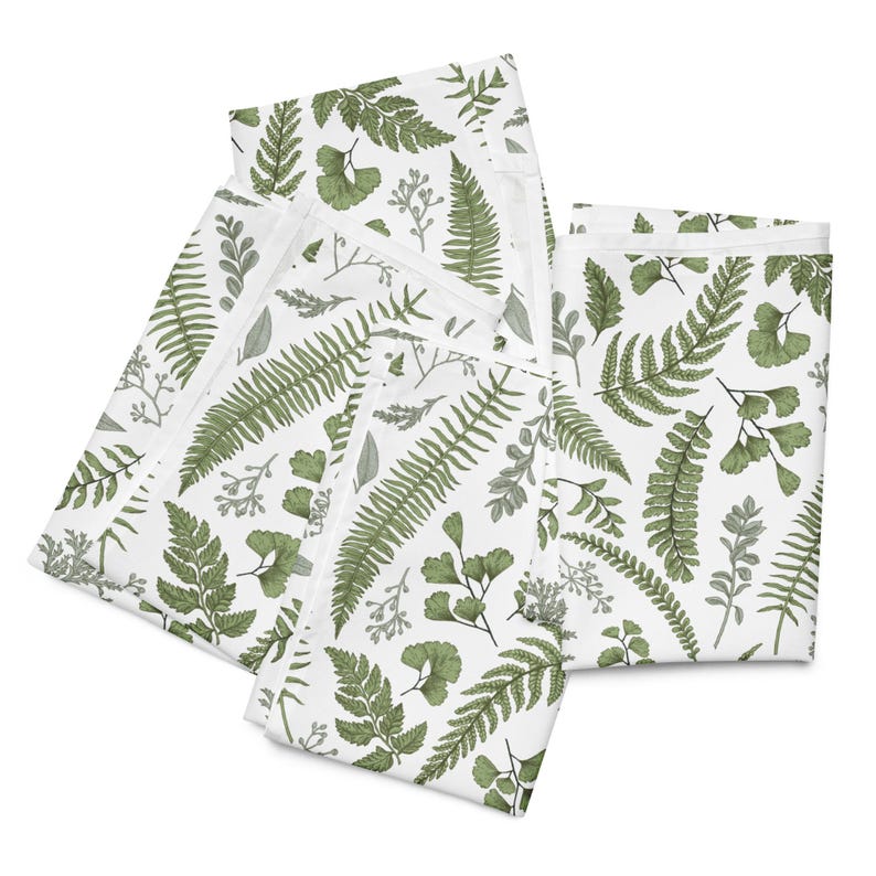 Serviettes en tissu fougères vertes lot de 4 - Impression botanique, 50,8 x 50,8 cm, polyester