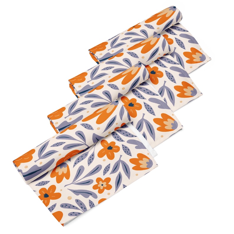 Serviettes en tissu à fleurs ensemble de 4 : Fleurs de mandarine pour linge de table estival