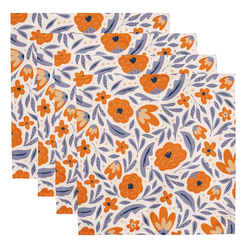Serviettes en tissu à fleurs ensemble de 4 : Fleurs de mandarine pour linge de table estival