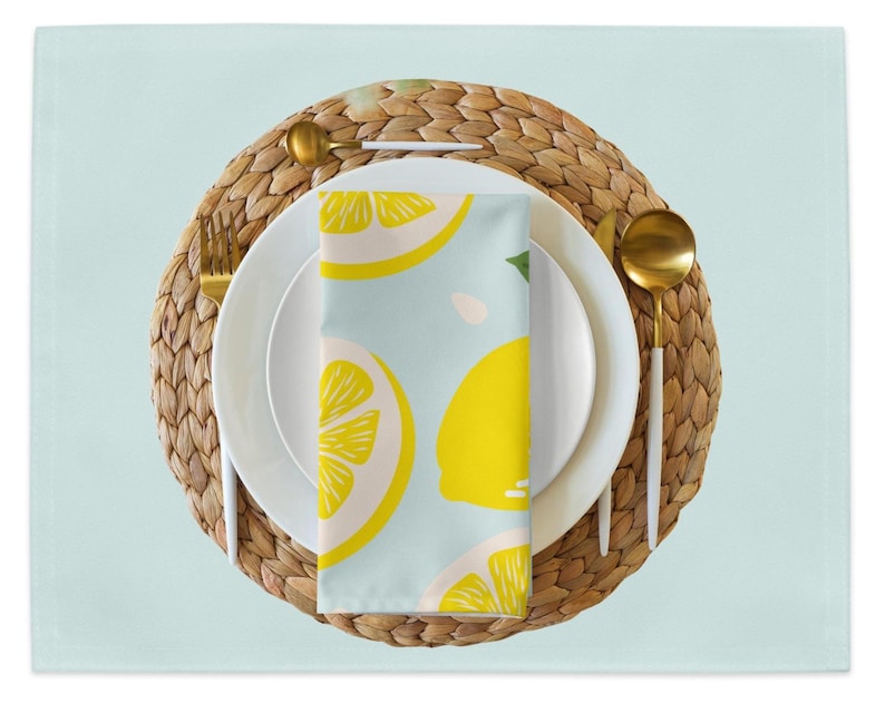 Lot de 4 Serviettes en Tissu Citrons d'été Linge de Table Décoration de Table