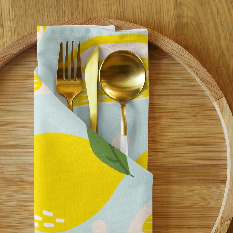Lot de 4 Serviettes en Tissu Citrons d'été Linge de Table Décoration de Table