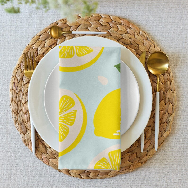 Lot de 4 Serviettes en Tissu Citrons d'été Linge de Table Décoration de Table