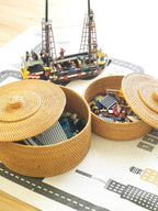 Rangement rond en rotin avec couvercle, boîte d'organisation naturelle