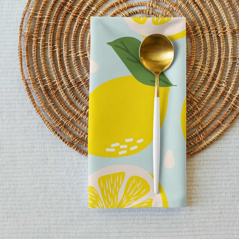 Lot de 4 Serviettes en Tissu Citrons d'été Linge de Table Décoration de Table