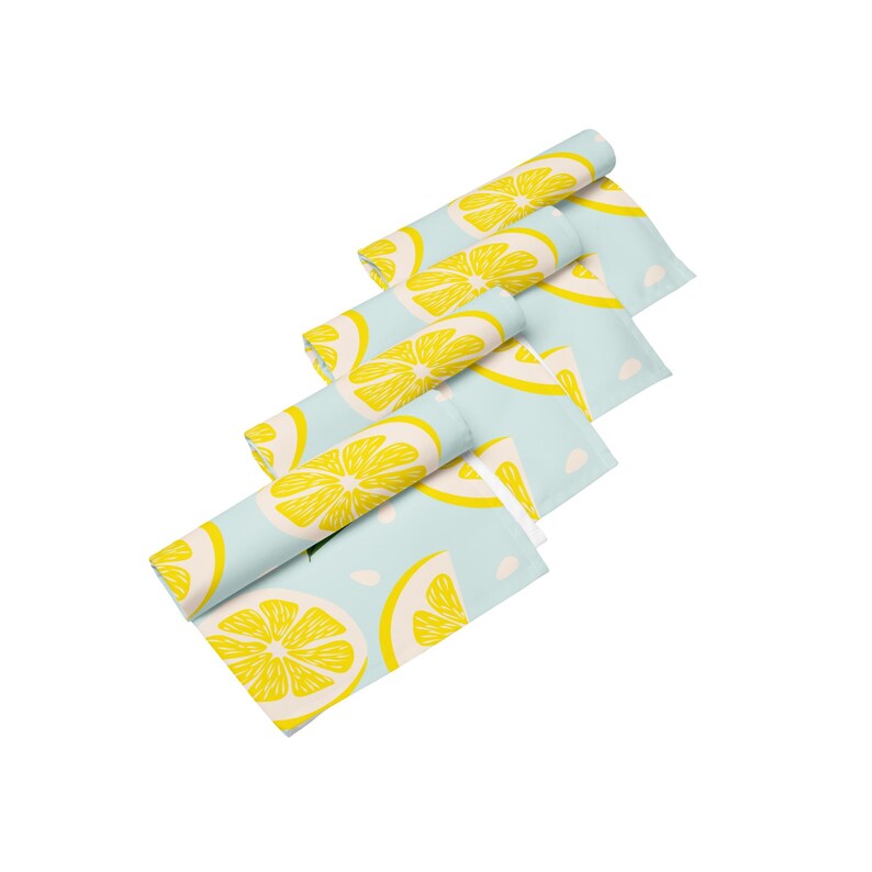 Lot de 4 Serviettes en Tissu Citrons d'été Linge de Table Décoration de Table
