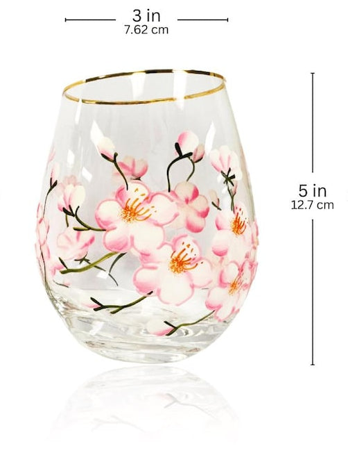 Tasses en verre coloré à motif de fleurs de cerisier, lot de deux