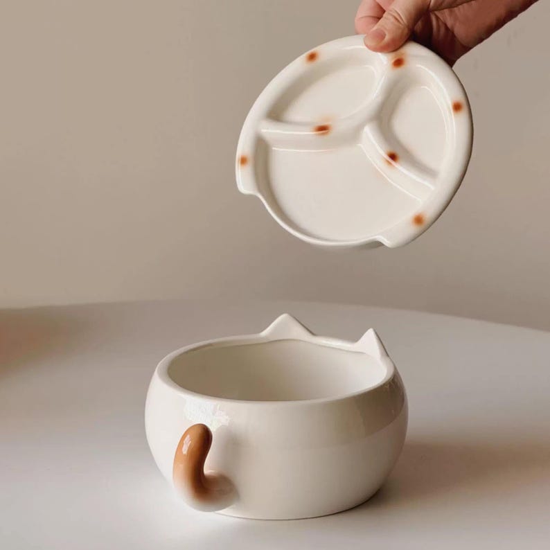 Bol en céramique pour chat siamois avec couvercle, nouilles, salade, trempette
