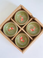 Craquelé en céramique porte-sachet de thé sauce, Koï vert, 6.5 cm x 3 cm