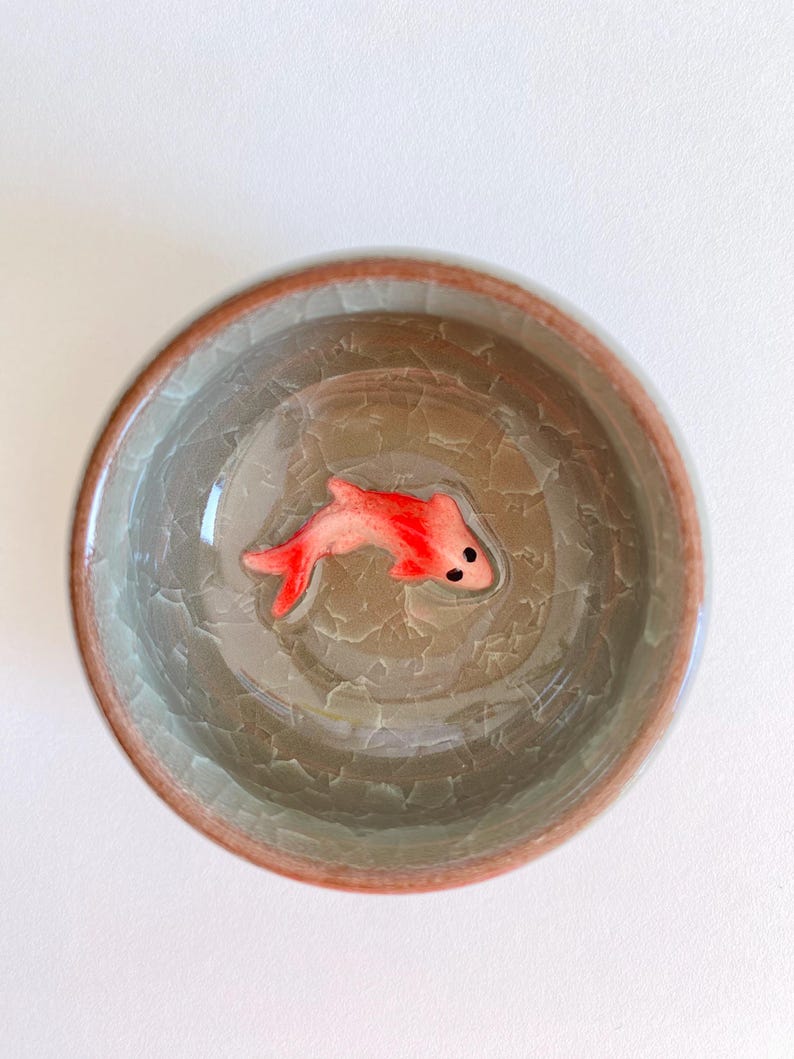 Craquelé en céramique porte-sachet de thé sauce, Koï vert, 6.5 cm x 3 cm