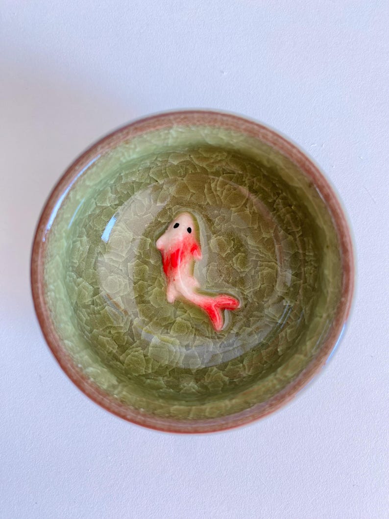Craquelé en céramique porte-sachet de thé sauce, Koï vert, 6.5 cm x 3 cm