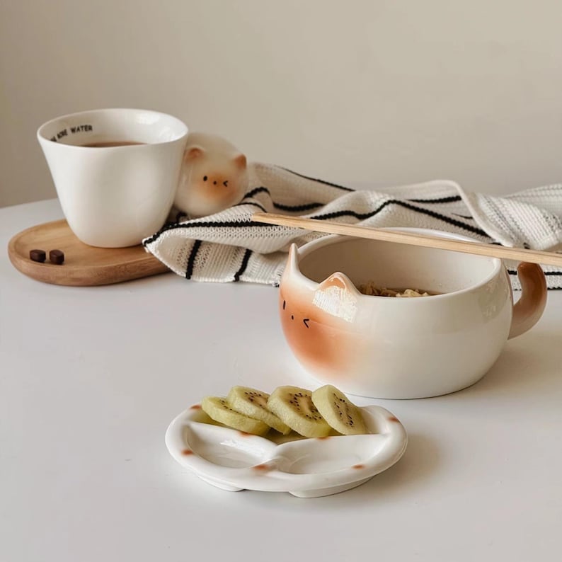 Bol en céramique pour chat siamois avec couvercle, nouilles, salade, trempette