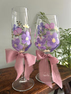 Verres à vin peints à la main floral - Flûtes à champagne, Verres fleuris, Anniversaire, Mariage