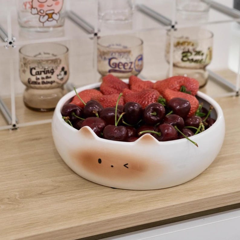Bol à collation en céramique chat siamois, plateau de fruits, grande taille 23x8 cm