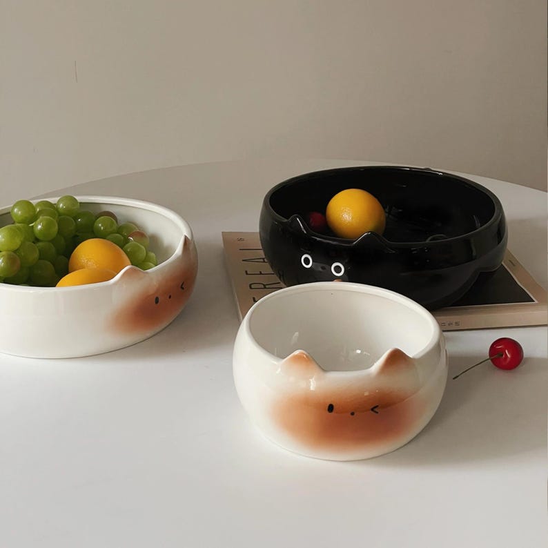 Bol à collation en céramique chat siamois, plateau de fruits, grande taille 23x8 cm
