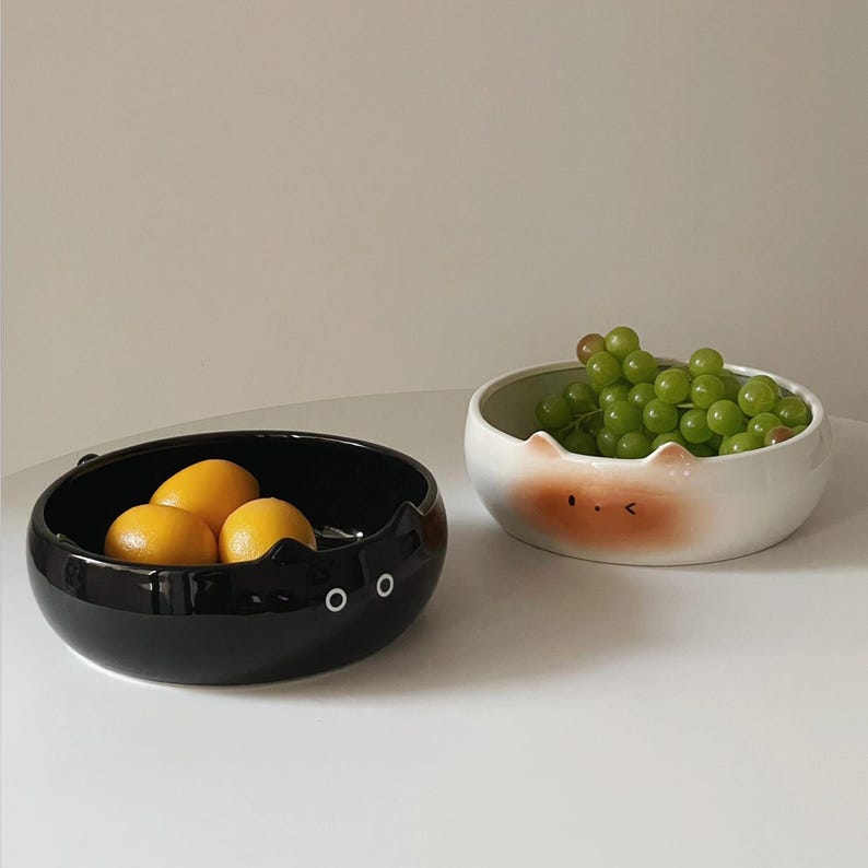 Bol à collation en céramique chat siamois, plateau de fruits, grande taille 23x8 cm
