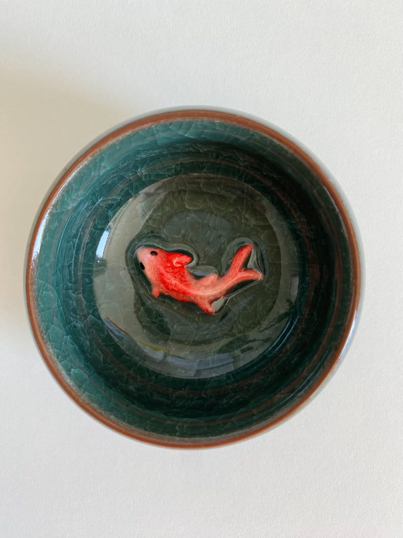 Craquelé en céramique porte-sachet de thé sauce, Koï vert, 6.5 cm x 3 cm