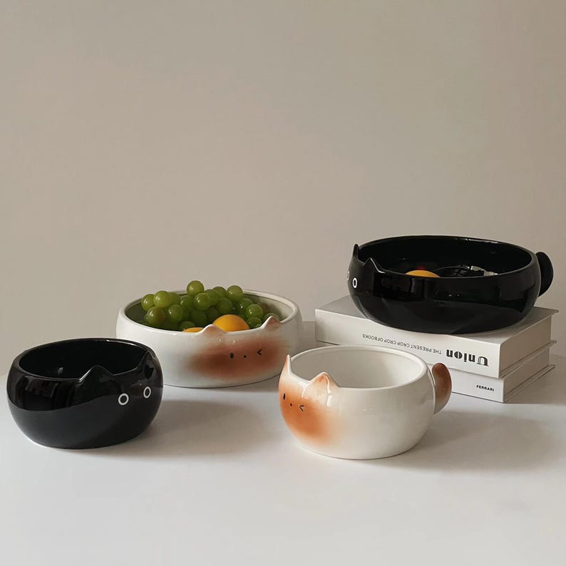 Bol à collation en céramique chat siamois, plateau de fruits, grande taille 23x8 cm