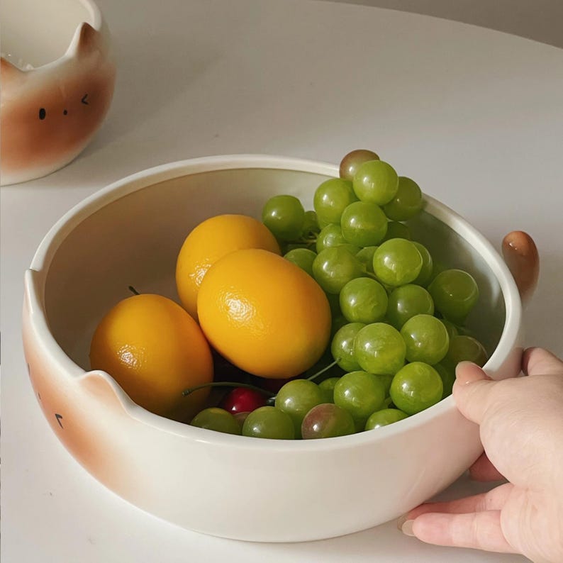 Bol à collation en céramique chat siamois, plateau de fruits, grande taille 23x8 cm