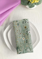 Serviette de table en poly sergé vert sauge, motif botanique bois Gustav Klimt, 2 tailles : 25x25 cm et 56x56 cm
