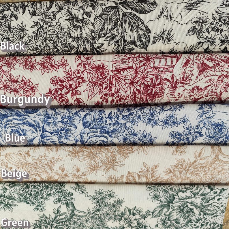 Nappe en toile de Jouy verte, coton/polyester, grandes tailles, style campagne française