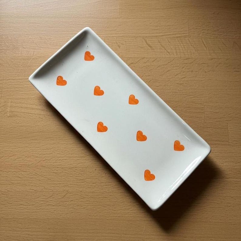 Plat rectangulaire en céramique décoré de cœurs, accessoire décoratif pour cuisine