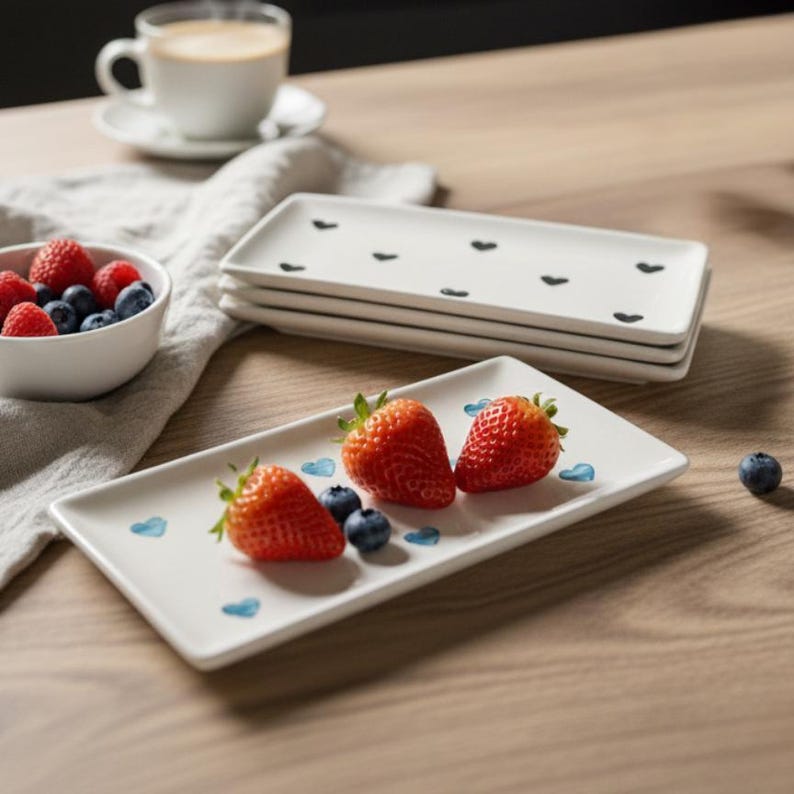 Plat rectangulaire en céramique décoré de cœurs, accessoire décoratif pour cuisine
