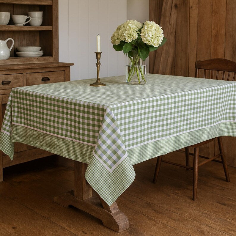 Nappe à carreaux, passepoil blanc, rectangulaire et carrée, disponible en plusieurs tailles