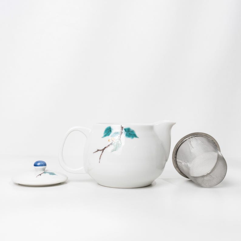 Théière Kutani Kyusu 350 ml, céramique hexagonale motif oiseau peint à la main