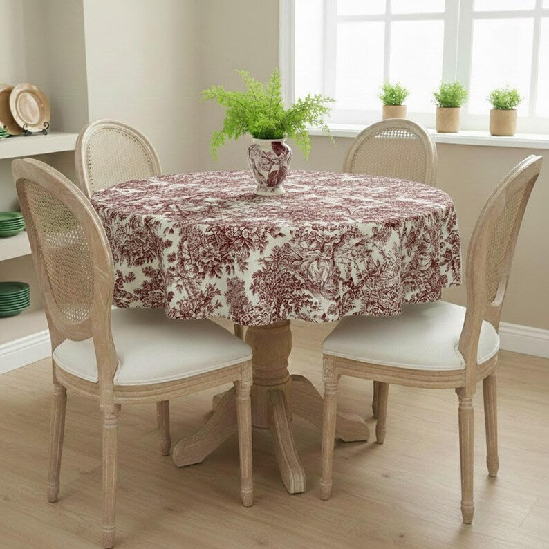 Nappe en toile de Jouy verte, coton/polyester, grandes tailles, style campagne française