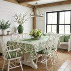 Nappe en toile de Jouy verte, coton/polyester, grandes tailles, style campagne française