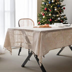 Nappe Noire et Blanche avec Bordure en Dentelle au Crochet et Pampilles, 100% Viscose, Décoration de Noël
