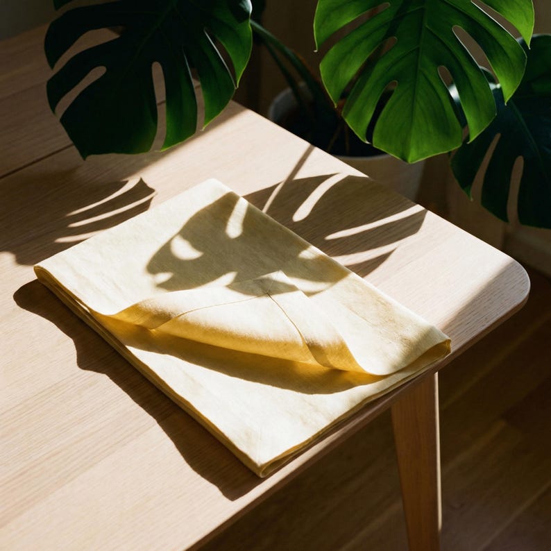 Nappe en lin jaune beurre, nappes jaune pâle, différentes tailles