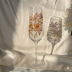 Verre à champagne peint à la main avec motif floral – Flûte à champagne en verre avec strass