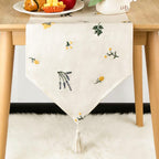 Lin Rustique Chemin de Table Triangulaire avec Broderie Floral et Glands